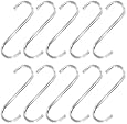DecoBros 10 Pack 3 inch S Hooks for Hanging Kitchen Ware, Plants, Towels - Chrome Finish