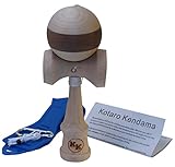 Kotaro Kendama Natural Horizontal Walnut Striped Ball Deluxe Pro Toy Catch Game with Extra String and Carrying Holster