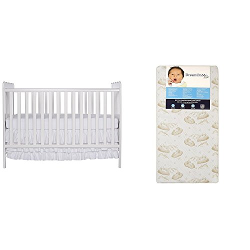 Dream On Me Classic 3 in 1 Convertible Stationary Side Crib with Dream On Me Spring Crib and Toddler Bed Mattress, Twilight