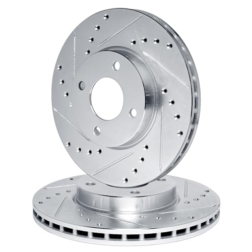 R1 Concepts Brake Rotors fits 1985-1989 Nissan Stanza| Drilled and Slotted Silv…