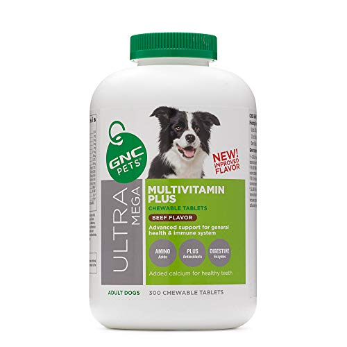 GNC Pets Ultra Mega Multivitamin Plus Chewable Tablets Supplement for Dogs, 300 Count - Beef Flavor | Advanced Support for General Health & Immune System (FF13766)