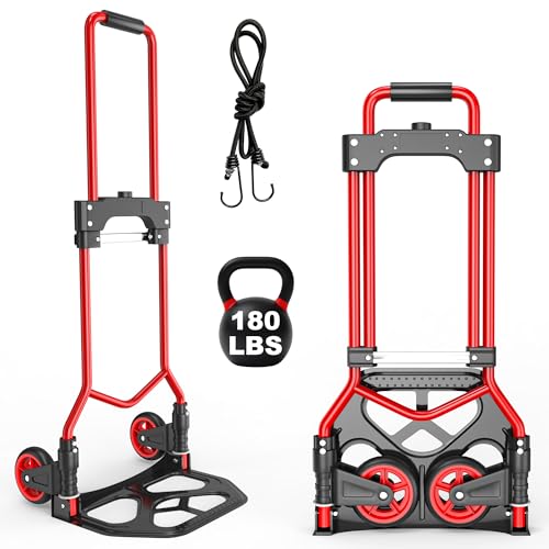 Folding Hand Truck Dolly Cart, 180LBS Portable Aluminum Hand Truck Foldable wit…