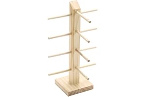 SHINEOFI Pine Wood Eyeglasses Display Stand Rack with Single Row for 4 Pairs Sunglasses Organizer Holder