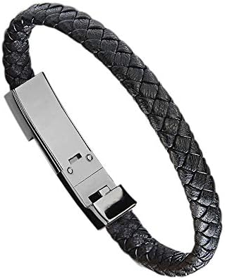 SUKEQ Type C Braided Leather Cuff Bracelet Band USB Charging Cable Wristband Cord for Samsung Galaxy