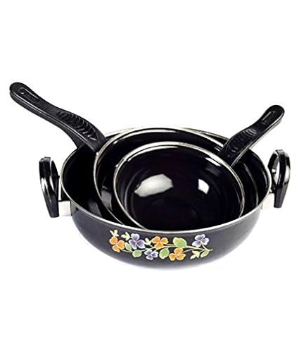 Rynox Deluxe Induction Base Non-Stick Kitchen Set, 3-Pieces,Tawa Frypan Kadai 2.8 mm thickness