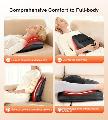 ALLJOY Shiatsu Neck Massager with Heat, 3D Back Massager Massage Cushion for Neck, Shoulders, Back, Legs, Gift for Mum, Dad, Women, Men