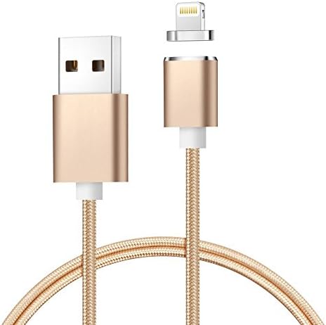 Magnetic Charging Cable 3.3 FT Nylon Braided 2.0 Micro USB Cable Magnet With LED Display Fast Charge Data Lightning Cable 8 pin for iPhone 5, 5c, 5s, SE, 6, 6 Plus, 6s, 6s Plus, 7, 7 Plus(Gold)