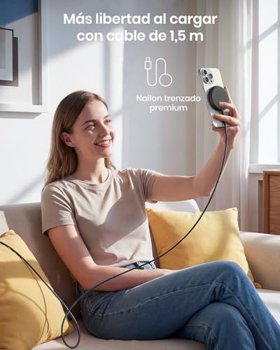 Gatatol 25W Cargador Inalámbrico Magnético Qi2,1,5M Base de Carga Rápida Compatible con iPhone Air/17/16/15/14/13/12, AirPods 4/3/2/Pro,Galaxy S26-S20, Serie Pixel 10 y Más (Incluye Adaptador de 30W)