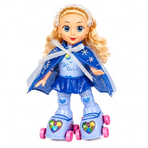 Boneca Patinadora Musical com Luzes, Plástico, 28cm, Dança e Toca Músicas, Patins Iluminados, Alimentação 3 Pilhas AA, para Crianças 3 Anos+ (AZUL)