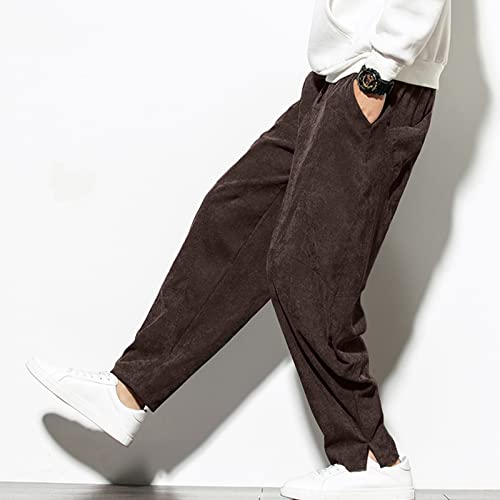Hatop Men's Corduroy Pants Casual Solid Color Elastic Waist