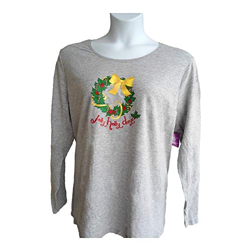 JMS Long-Sleeve Crew Neck Christmas Womens Tee (2X, Wreath)