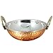 AVS STORES ® Set of 4, Indian Copper Serveware Karahi Vegetable Dinner Bowl with Solid Brass Handle for Indian Food, Diameter- 15 cm (6 Inches), Gold