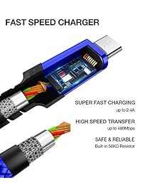 JSAUX - Cable micro USB para Android, 2 unidades de 6.6 pies, micro USB a USB A, cargador de sincronización de alta velocidad, cable trenzado de nailon para Samsung Galaxy S6 S7 Edge J7 Note 5, LG, Kindle, PS4 y más