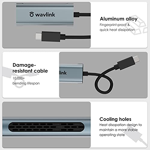 WAVLINK USB C to 2.5G Adapter, 2500Mbps RJ45 to Thunderbolt 3