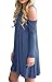 QIXING Women's Off The Shoulder Summer Swing Tunic Sundress Tshirt Elegant Blue-L