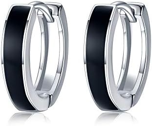 925 Sterling Silver Black Hoop Earrings for Mens Memorial Necklace,Small Hoops Earrings Hinged Sleeper Earrings Huggie Hoop Earrings Gifts for Women