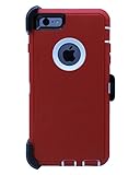 WallSkiN Turtle Series Cases for iPhone 6 Plus / iPhone 6S Plus (Only) Full Body Protection with Kickstand & Holster - Garnet (Red/White)