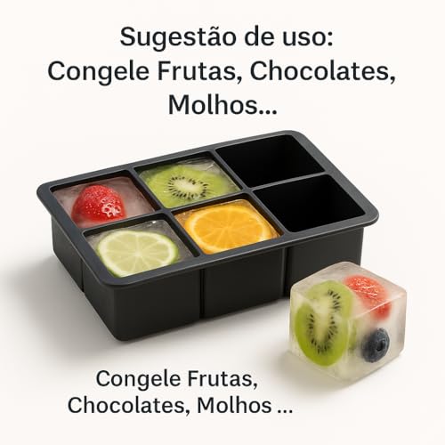 Kit 2 Forma De Gelo Silicone Cubo Grande 6 Cubos Drink Whisky (cores variadas) Flexível - Cubos Ideal Para Bebidas Frutas Doces