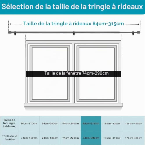 White Curtain Rod Extendable Curtain Rod 240 cm Long for Bedroom, Living Room, Kitchen (84-290 cm Φ25 mm)