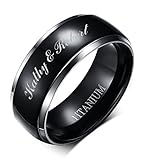 Mealguet Jewelry Free Engraving Personalized Two-tone Titanium Black Polished Promise Wedding Engagment Ring Bands for Men, 8mm