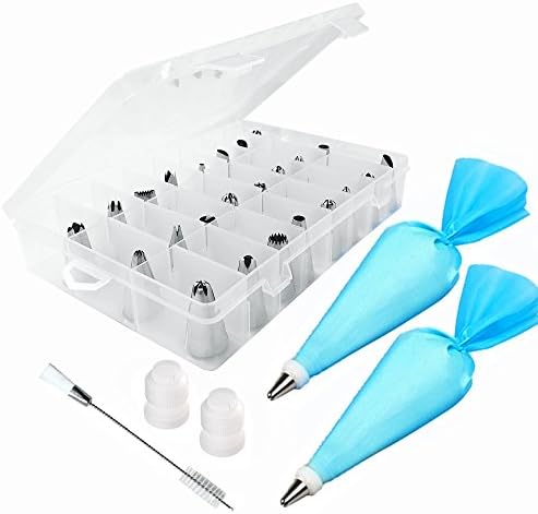 Cake Decoration tips, 30 Pieces Cake Decorating Supplies Kit with 24 Professional Stainless Steel Icing Tips, 2 Silicone Pastry Bags, 2 Couplers, 1 Cleaning Brush, 1 Manual-Create Your Wonderful Ideas