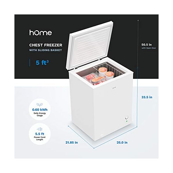 hOmeLabs 5 Cubic Feet Chest Freezer Top Door Deep Freezer with Manual