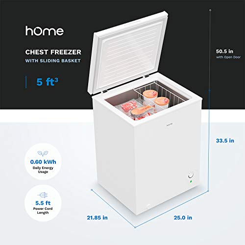 hOmeLabs 5 Cubic Feet Chest Freezer Top Door Deep Freezer with Manual