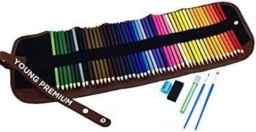 colored pencils for adults, children, 48 vivid, colored pencils, come in roll up case, Grade 3.5mm soft cores, Ideal for adult coloring books & Art work, Include. Sharpener, Extender, Brush & Eraser