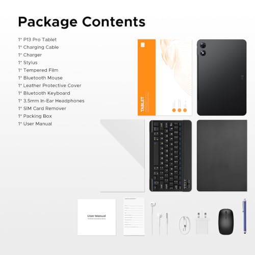 Easerush P13 Pro Android 16 Tablet, 13 inch Tablet 2.4K 120Hz, Gemini AI, 48GB+256GB/TF 2TB, 12000mAh, 4G Dual SIM, Tablet with Keyboard and Stylus, OTG, 16MP+8MP, Face ID, 5G WiF, 3.5mm jack, Blue