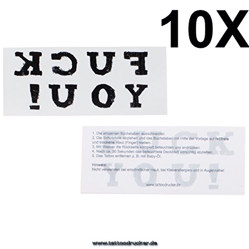 Amazoncom 10 X Fuck You Finger Lettering Tattoo Temporary