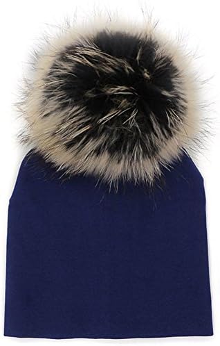 GZHilovingL Baby Toddler Bonnet Hat with Big Real Fur Pom Pom, Kid Girl Spring Beanie Navy