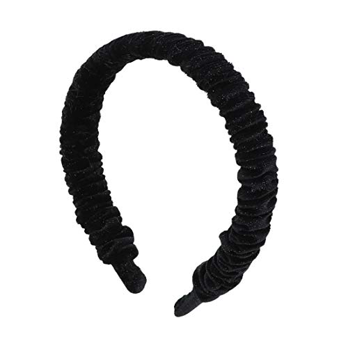 1 Inch Scrunched Velvet Sparkle Headband for Girls - Black Silver