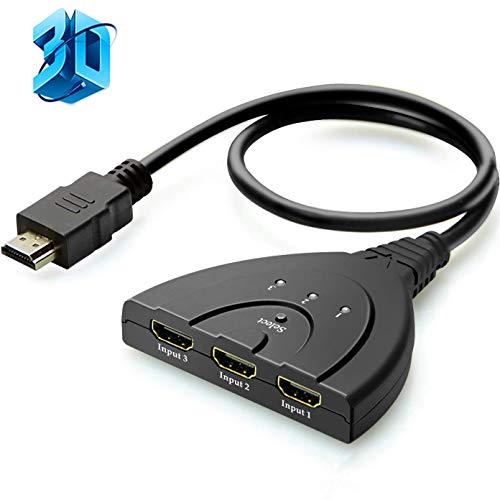 HDMI Switch 3 Port 4K HDMI Splitter Switch 3x1 Switch Splitter with Pigtail Cable Support Ultra HD 3D 1080P HDCP Splitter Hub for Apple TV 4K, Fire Stick, HDTV, PS4, Xbox, Game Consoles, PC and More