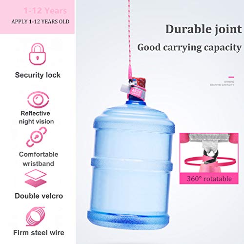 Anti Lost Wrist Link with Induction Lock，Night Reflective Toddler Safety Harnesses Leashes，Babies & Kids (Pink) - Thumbnail 6