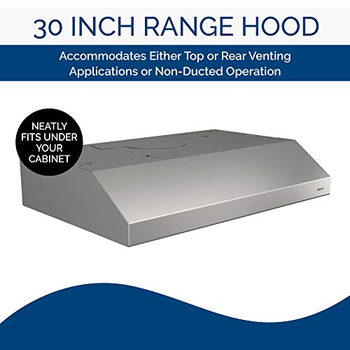 BroanNuTone BCSD130SS Glacier Range Hood with Light, Exhaust Fan for