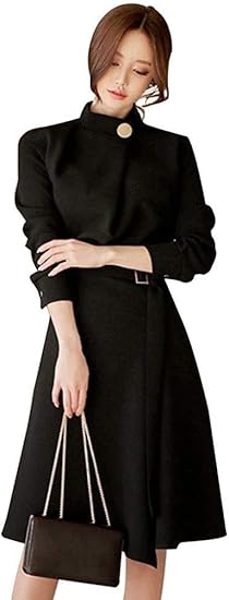 Amazon ワンピース レディース 黒 40代 ワンピース 秋 きれいめ膝丈ワンピース 上品 Aライン 長袖 シャツワンピース 着痩せ 通勤 結婚式 お出かけ 大人 シンプル 30代 ワンピース チュニック 通販