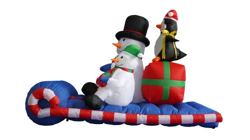 6 Foot Long Christmas Inflatable Snowman Snowmen Penguin on Sleigh LED Lights Outdoor Indoor Holiday Decorations Blow up Lawn Inflatables Home Family Decor Yard Decoration