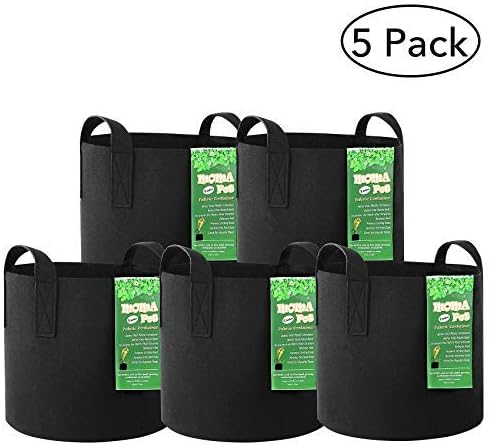 MoMA 5-Pack 7 Gallon Fabric Grow Bags - Plant Grow Bags - Nursery Garden Grow Pots - Black Fabric Pots - Heavy Duty Non-Woven and Durable Aeration Fabric Containers with Strap Handles