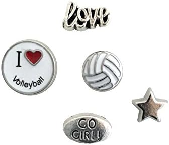 I Love Volleyball Floating Locket Charms - Set of 5