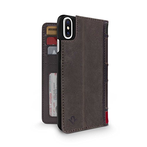 Twelve South BookBook for iPhone XS / iPhone X | 3-in-1 Leather Wallet Case, Display Stand and Removable Shell (Brown)