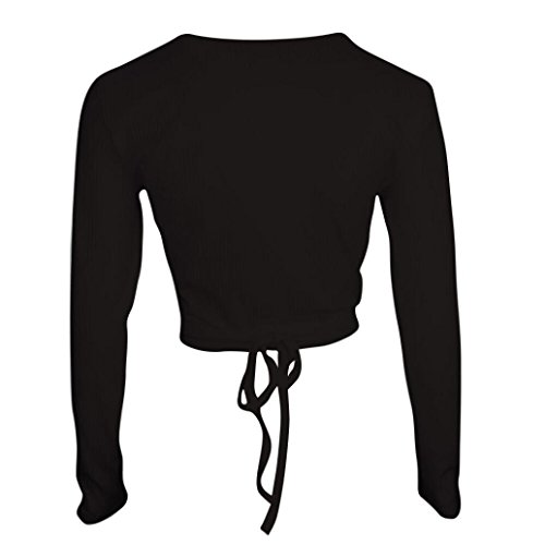 Long Sleeve Solid Bandage Crop Tops Womens Sexy Deep V Neck Short Blouse Shirt