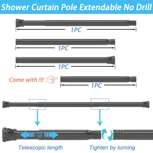 1PC Tension Rod No Drill Shower Curtain Pole Extendable Curtain Poles Shower Curtain Rail for Bathroom, Window, Door, Wardrobe, 83-160CM/32.68-62.99Inch(Diameter:25mm) White