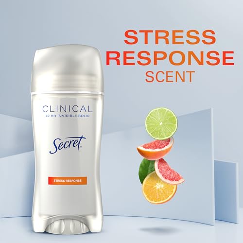 SECRET CLINICAL STRENGTH ANTIPERSPIRANT DEODORANT FOR WOMEN, STRESS RESPONSE, 3X STRESS PROTECTION, 72HR SWEAT & ODOR PROTECTION, PH BALANCING MINERALS, INVISIBLE SOLID, 2.6 OZ