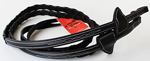 Horse English Padded Leather Braided Contest Show Rein Black 8031004BK - Thumbnail 3
