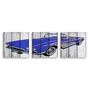 3 Piece Canvas Wall Art - Vehicle on Vintage Wood Background - Canvas Prints Home Artwork Decoration for Living Room,Bedroom - 12"x12"x3 Panels