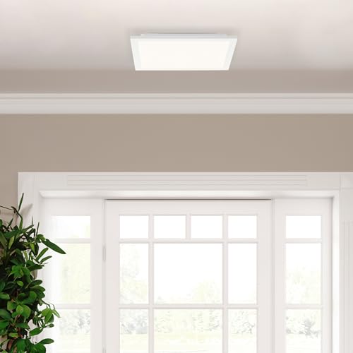 Lightbox LED Aufbaupaneel | 30 x 30 cm | dimmbares Wand- & Decken-Panel mit weißem Rahmen & Fernbedienung & CCT | warmweiße bis kaltweiße Lichtfarbe (3000-6500 K) | 1600 lm | aus Aluminium