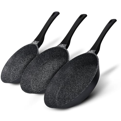 ZWIEGER Aluguss Pfannenset Induktion – 3-teiliges Set: Bratpfannen 28 cm, 24 cm und 20 cm. Aluguss, vollflächiger Edelstahlboden, für alle Herdarten g