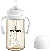 UBMOM No-spill, Backflow prevention Sippy Cup with Straw, PPSU, Learner Cup with Handle for Baby and Toddlers, BPA Free, 9.47oz (White)