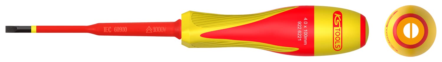 KS Tools 922.6221 Screwdriver 922.6221 Slotted Screwdriver 4.0 x 100 mm Insulated Materials 1000 V for Electrical Clamps Steel S2 Burnished Tip