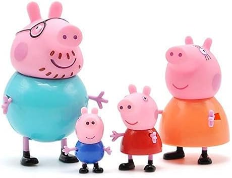 JN Toys Kid’s PVC Happy Pig Family George Mummy Daddy Toy Set Action Figure Compatible with Happy Pig Characters (9 and 5.8 cm Multicolour) -Set of 4